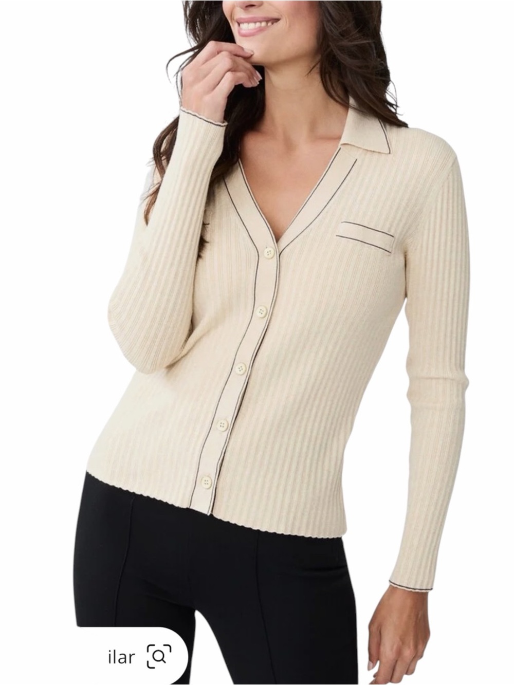 J. McLaughlin Lane Cream Ribbed Collared Button Front Sweater Cardigan M